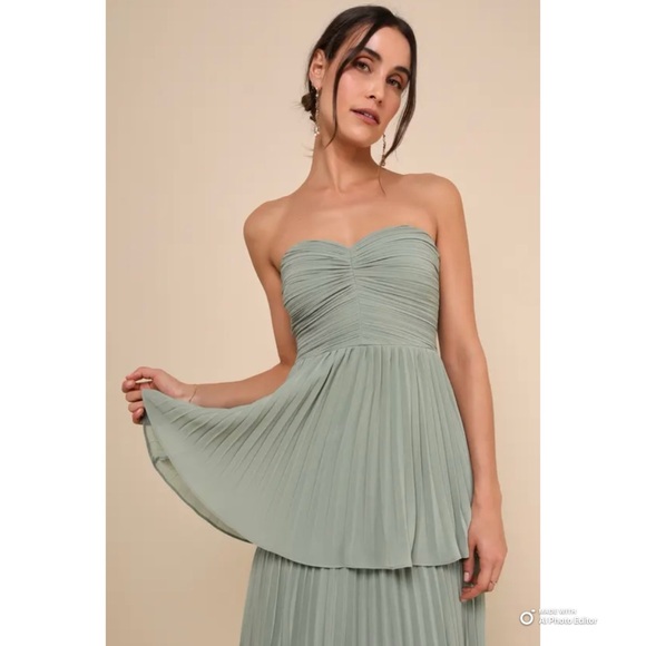 NWOT Lulus Size XS Seriously Sensational Sage Brush Strapless Tiered Maxi Dress - Picture 4 of 16